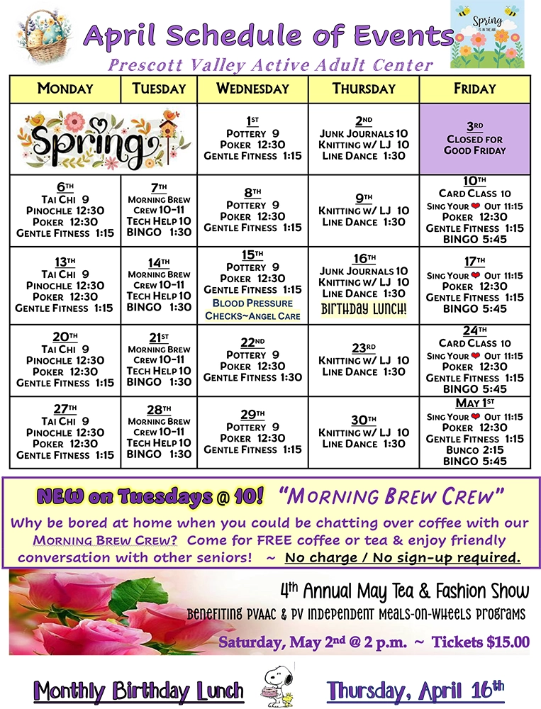 PVAAC April Event Calendar